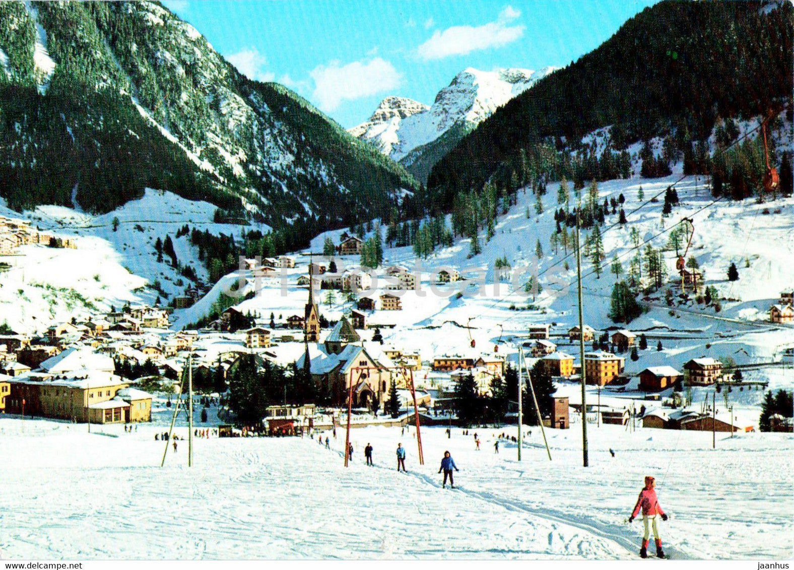 Moena 1200 m - Val di Fassa  - Dolomiti - Panorama verso Passo S Pellegrino - 1971 - Italy - used - JH Postcards