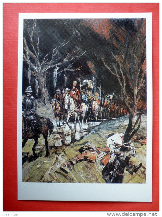 illustration by I. Ushakov - soldiers - warriors - horse - Stepan Razin by S. Zlobin - 1989 - Russia - unused - JH Postcards