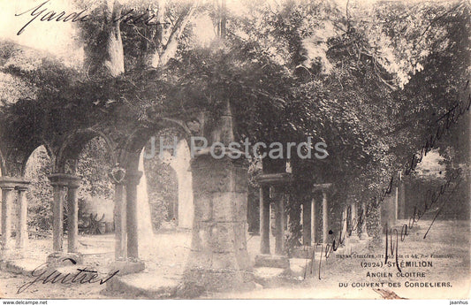 Saint St Emilion - Ancien Cloitre - Du Couvent des Cordeliers - cloister - 2924 - old postcard - 1904 - France - used - JH Postcards