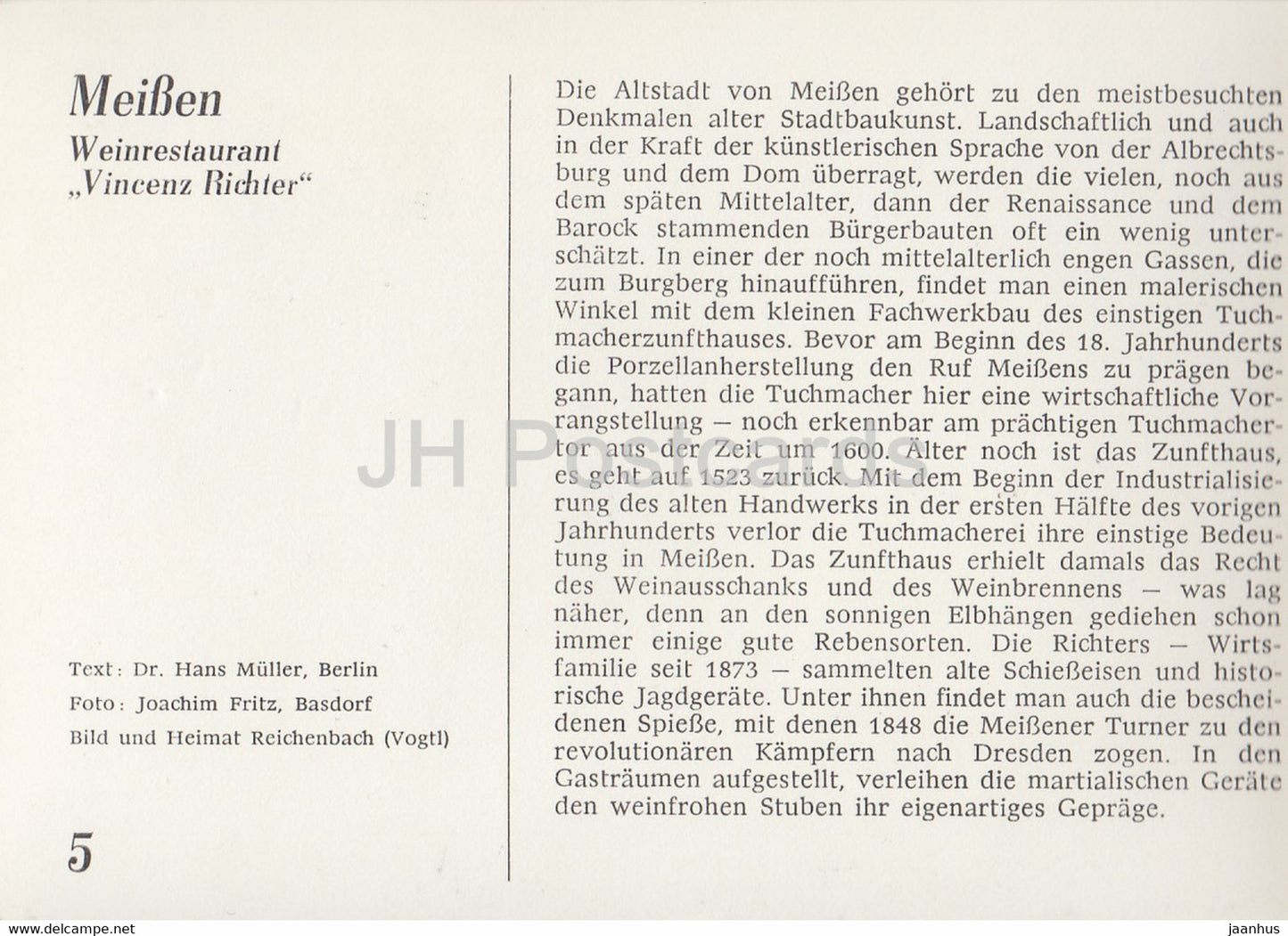 Meissen - Weinrestaurant Vincenz Richter - Historische Gaststatten - Historical Restaurants - DDR Germany - unused