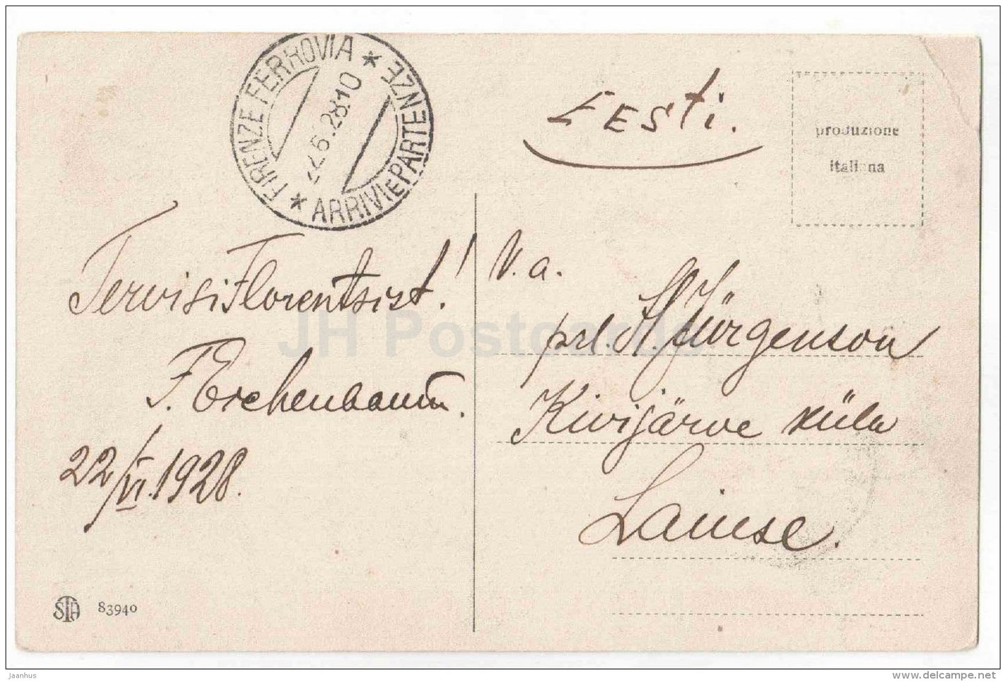 portici degli Uffizinotte radiosa - 83940 - Italia - Italy - sent from Italy Firenze to Estonia 1928 - JH Postcards