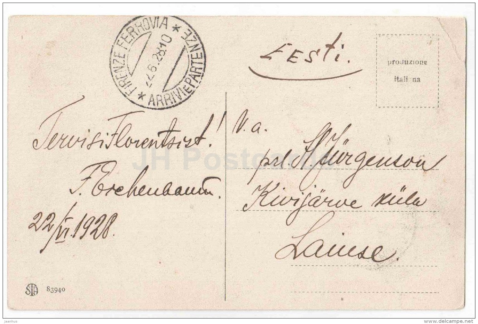 portici degli Uffizinotte radiosa - 83940 - Italia - Italy - sent from Italy Firenze to Estonia 1928 - JH Postcards