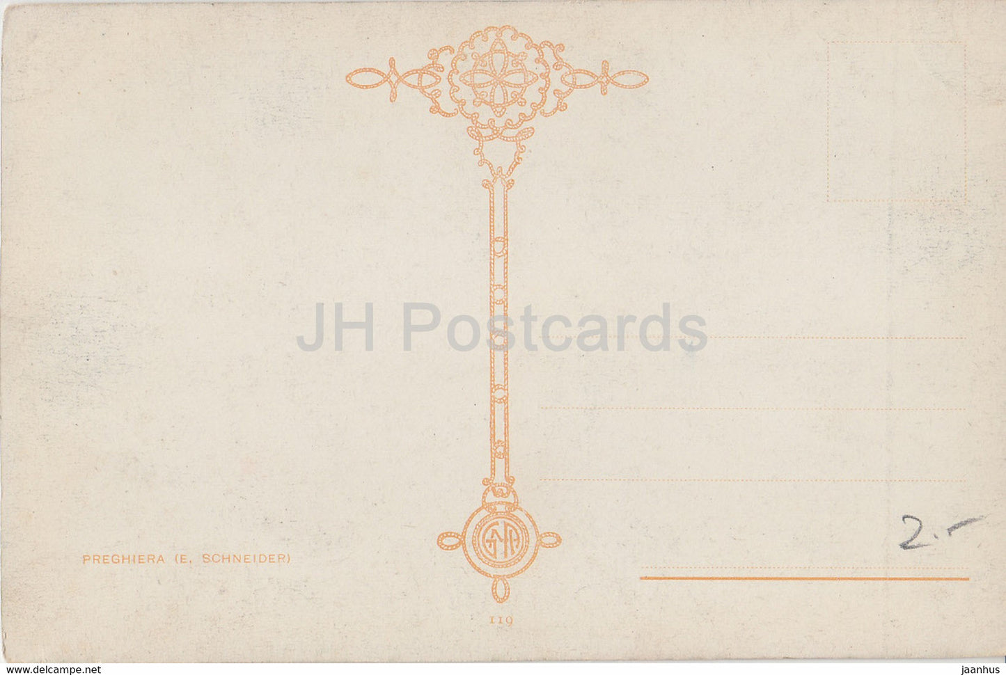 painting by E Schneider - Preghiera - prayer - art - old postcard - Italy - unused