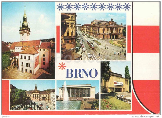 old Town Hall courtyard - Mahenovo theatre - Janackovo - Art House - tram - Brno - Czechoslovakia - Czech - used 1974 - JH Postcards