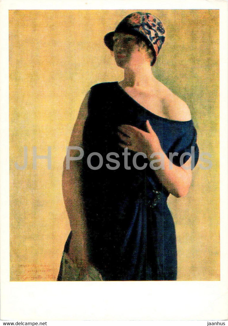 painting by Boris Kustodiev - Portrait of I. Kustodieva - Artist's Daughter - Russian art - Russia USSR - unused - JH Postcards