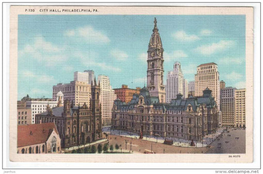 City Hall , Philadelphia PA - USA - P 130 - old postcard - unused - JH Postcards