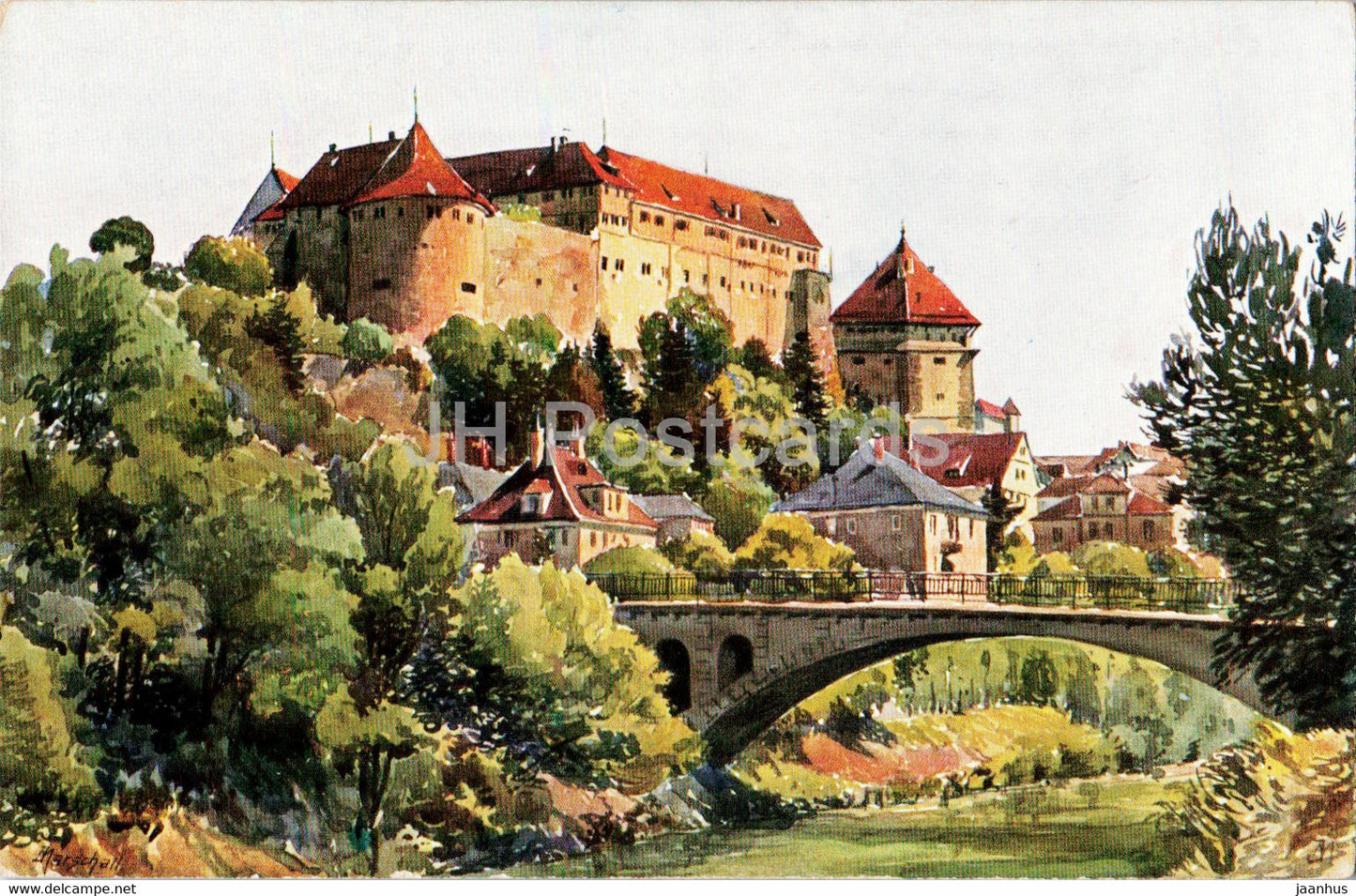 Tubingen - Burg Hohentubingen - castle - old postcard - Germany - unused - JH Postcards