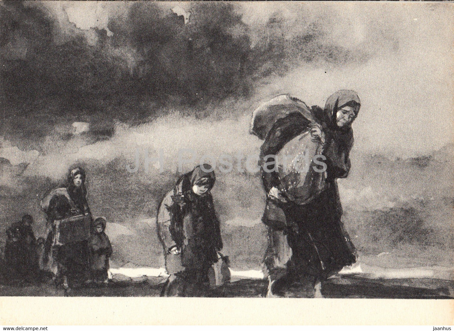 Fate of a Man by Mikhail Sholokhov - illustration by Kukryniksy - Refugees - 1966 - Russia USSR - unused - JH Postcards