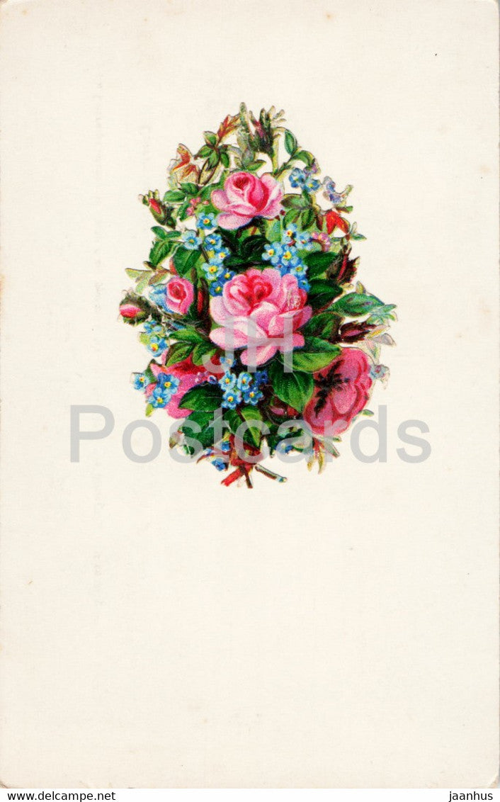 flowers - illustration - old postcard - France - unused - JH Postcards