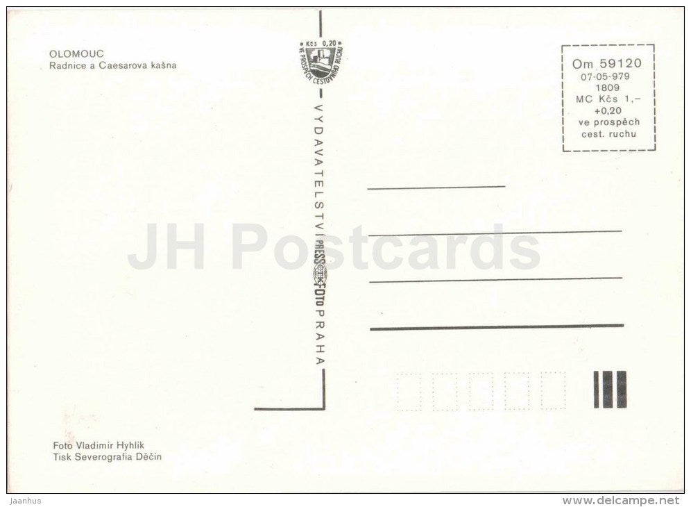 Olomouc - town hall - Caesar Fountain - car Moskvich - Czechoslovakia - Czech - unused - JH Postcards