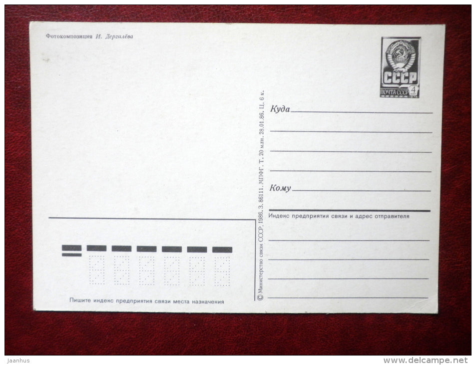 New Year greeting card - decorations - cones - 1986 - Russia USSR - unused - JH Postcards