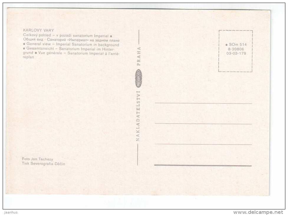 General View , Imperial Sanatorium in background - Karlovy Vary - Czech Republic - unused - JH Postcards