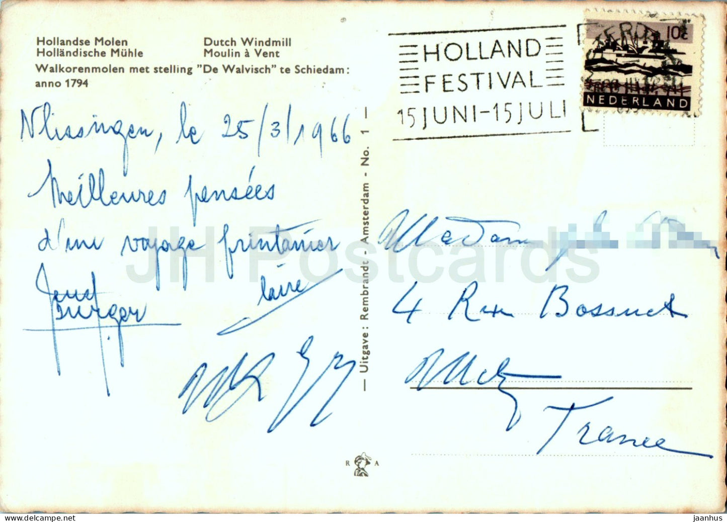 Hollandse Molen - Moulin à vent hollandais - 1966 - Pays-Bas - d'occasion 