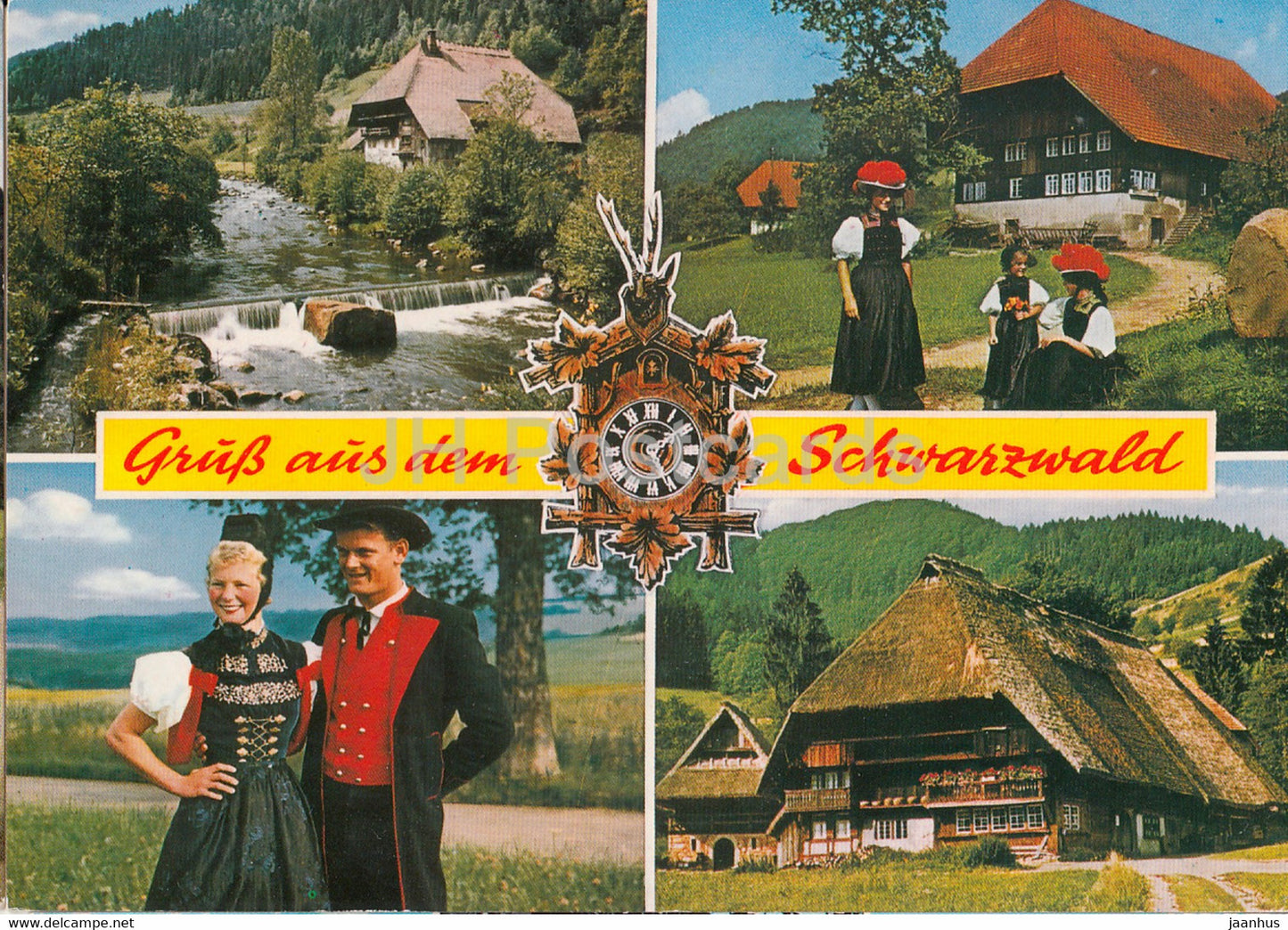 Gruss aus dem Schwarzwald - Trachten - clock - folk costumes - 1984 - Germany - used - JH Postcards