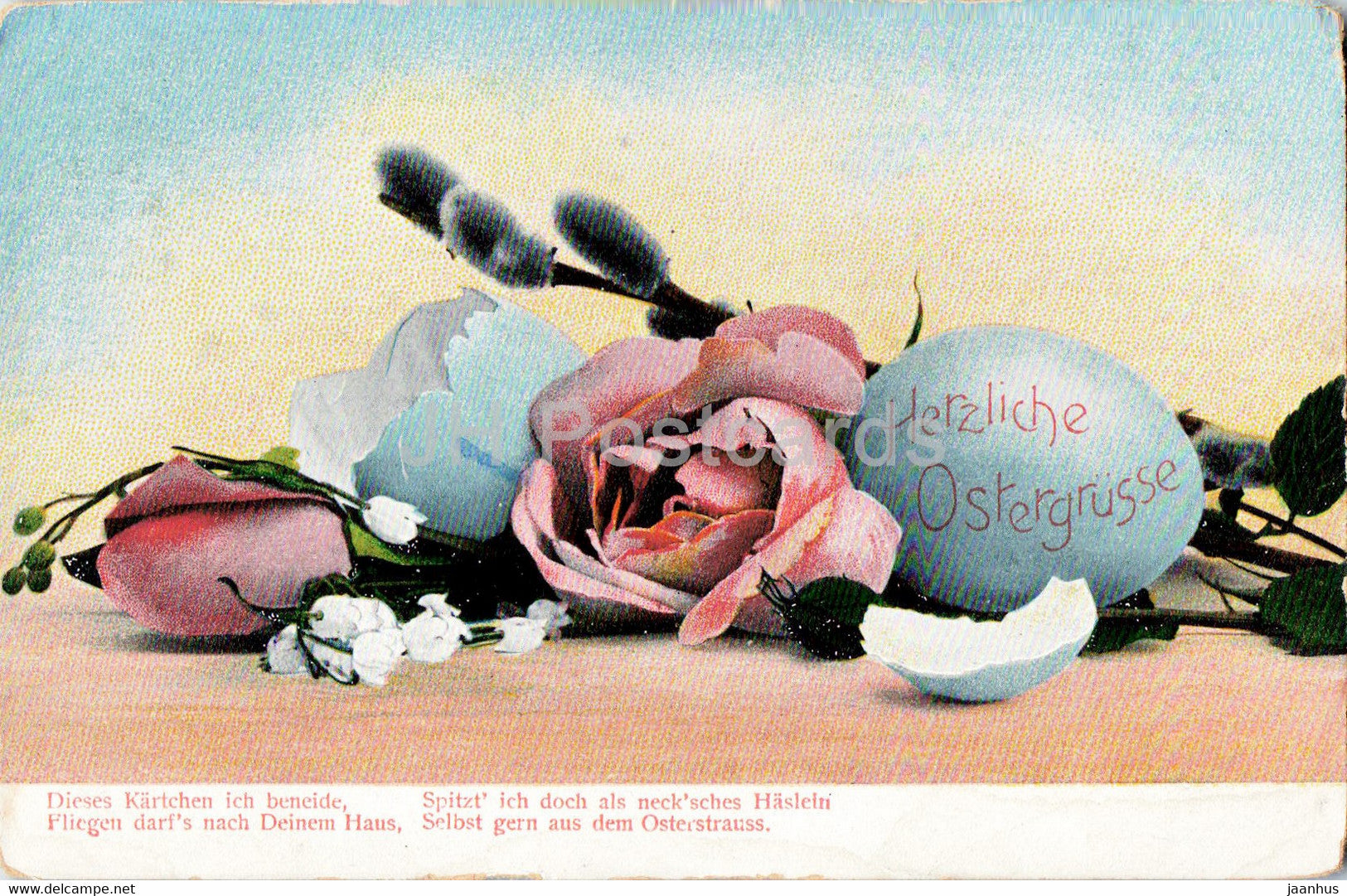 Easter Greeting Card - Herzliche Ostergrusse - Disese Kartchen ich beneide - Serie 199 - old postcard - Germany - used - JH Postcards