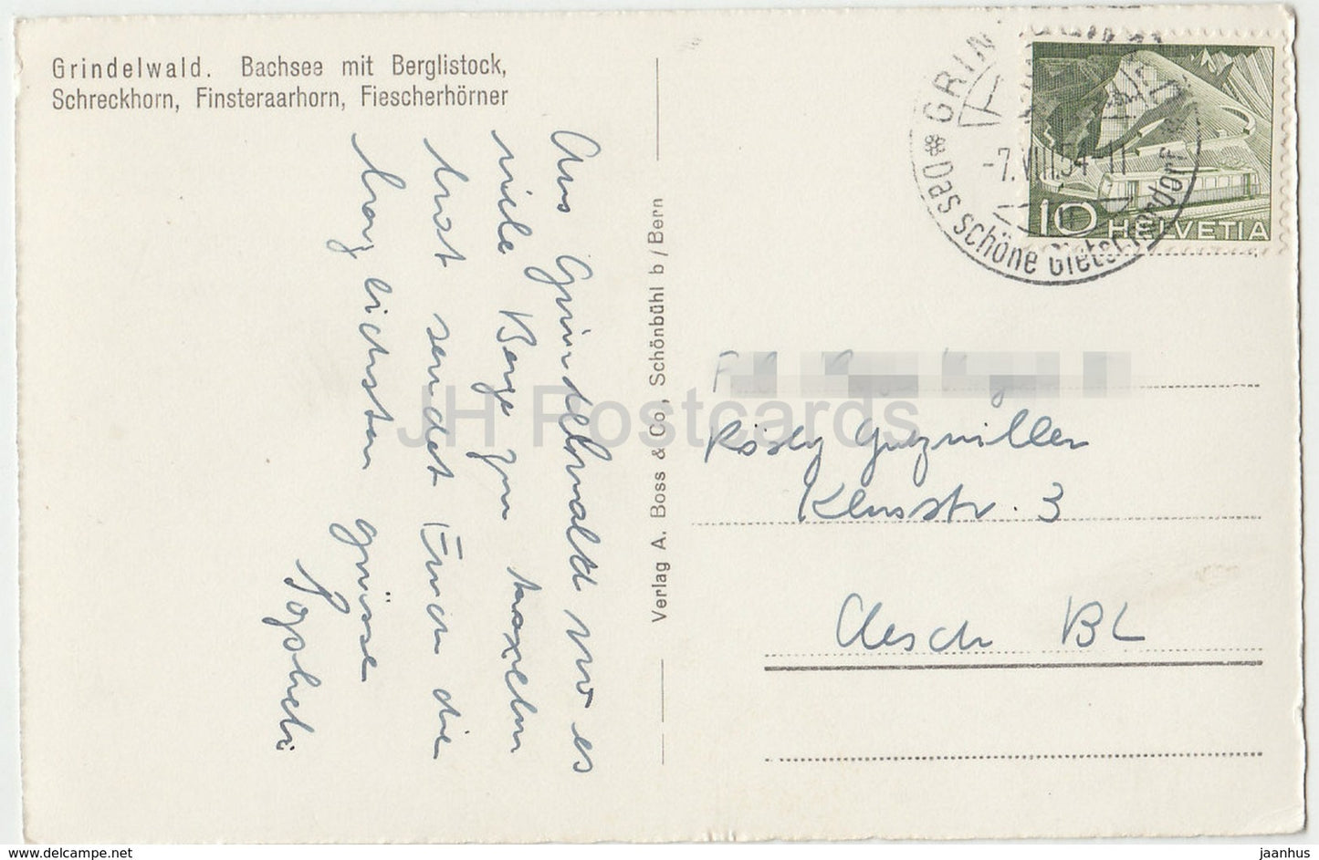 Grindelwald - Bachsee mit Berglistock - Schreckhorn - Finsteraarhorn - Fiescherhorner - 6130 - Switzerland - 1954 - used