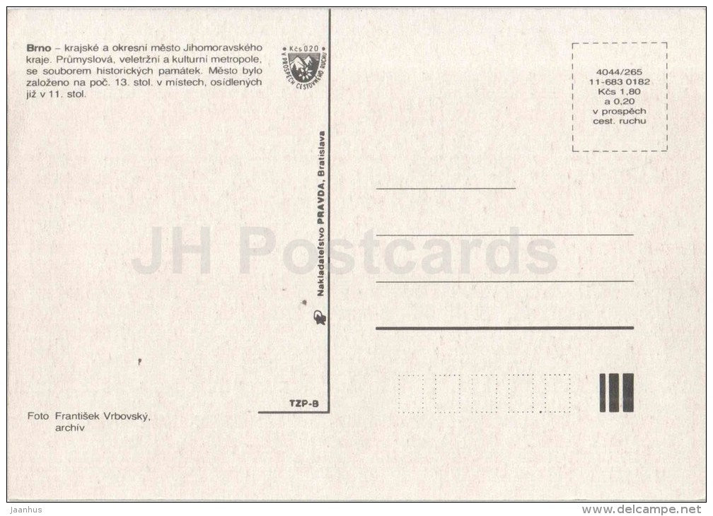 Brno - architecture - Czechoslovakia - Czech - unused - JH Postcards