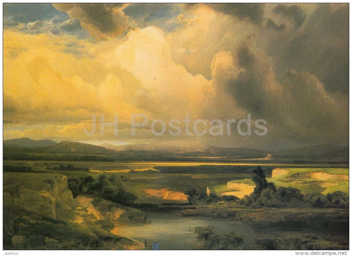 painting by Alois Bubak - View of the Giant Mountains, 1853 - Czech art - large format card - Czech - unused - JH Postcards