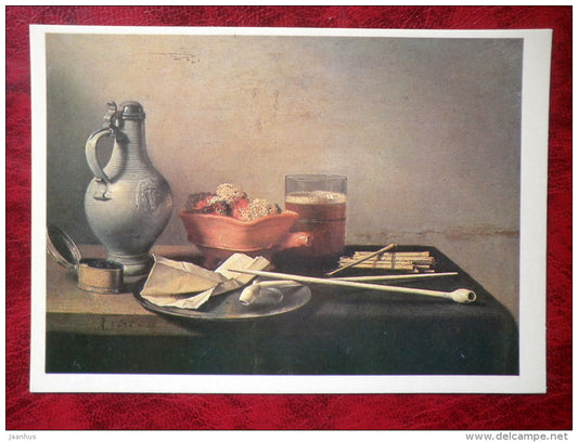 Painting by Pieter Claesz - Still Life - Pipes and Brazier . 1636 - dutch art - unused - JH Postcards