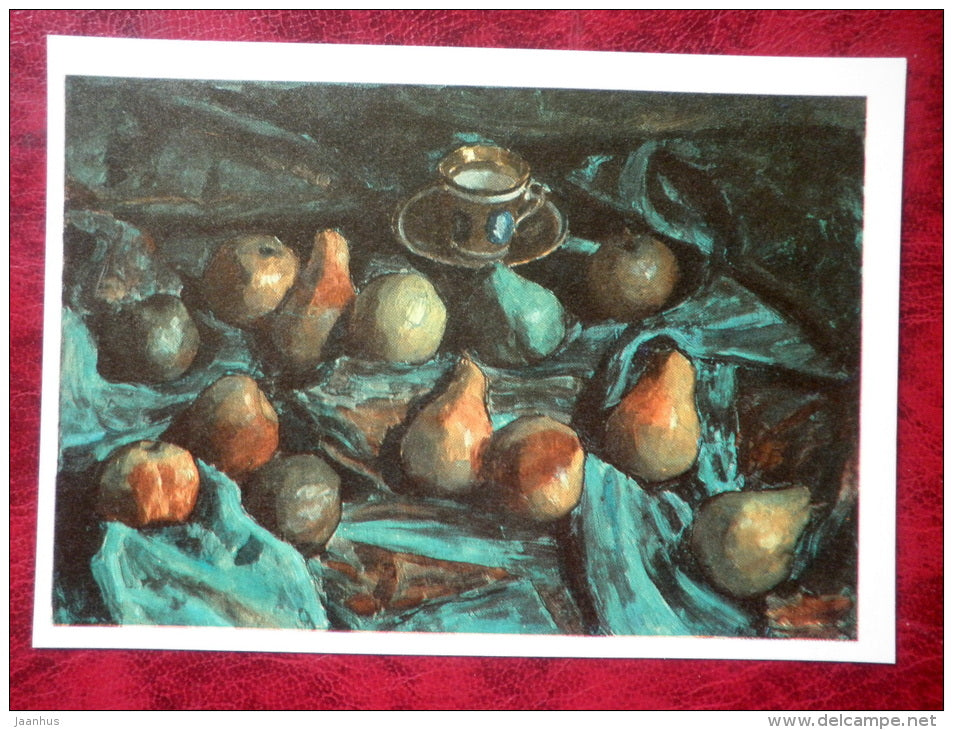 Painting by Igor Grabar - Still Life. Pears on the Green Table-cloth . 1922 - apple - russian art - unused - JH Postcards