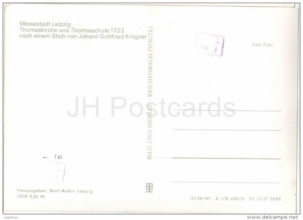 Thomaskirche und Thomasschule 1723 - Messestadt Leipzig - Leipzig - Germany - DDR - unused - JH Postcards