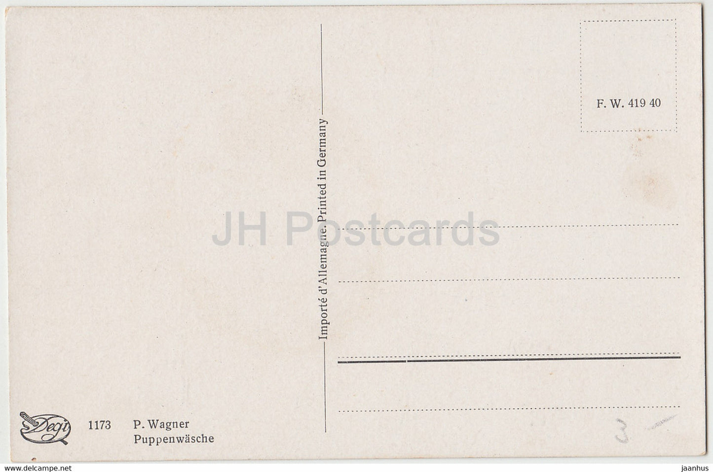 Puppenwasche - marionnette - P Wagner - 1173 - illustration - carte postale ancienne - Allemagne - inutilisé