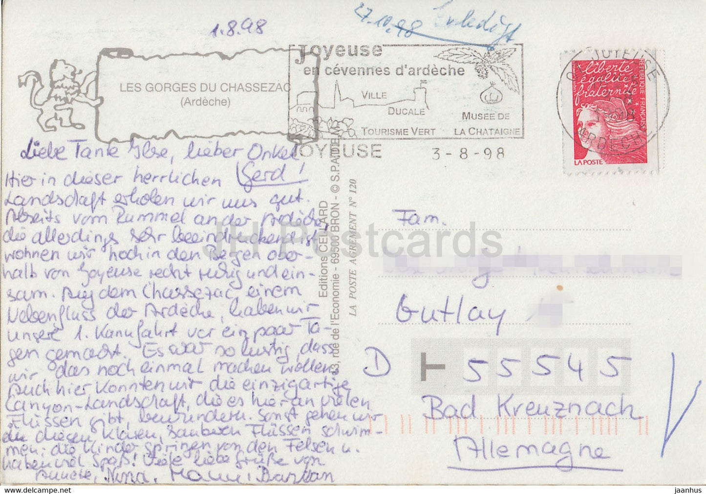 Les Gorges du Chassezac - animals - sheep - cow - flowers - multiview -  1998 - France - used