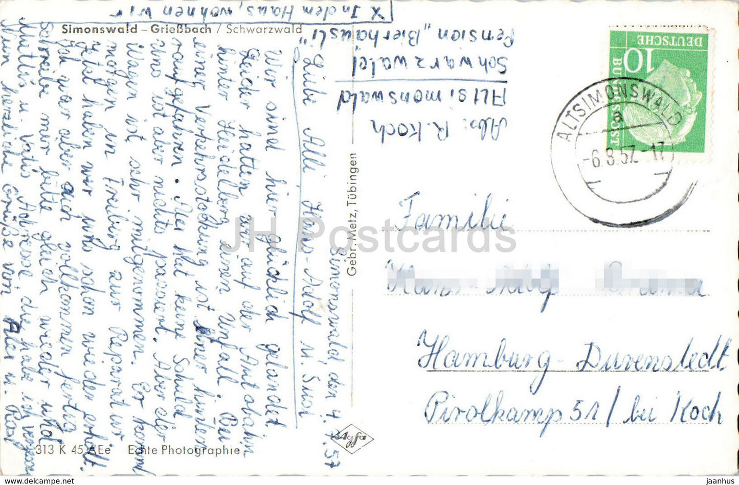 Simonswald - Griessbach - Schwarzwald - old postcard - 1957 - Germany - used