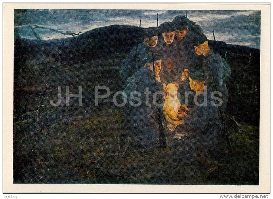 painting by B. Nemensky - Year 1941 . Fathers , 1971 - soldiers - Russian art - 1982 - Russia USSR - unused - JH Postcards