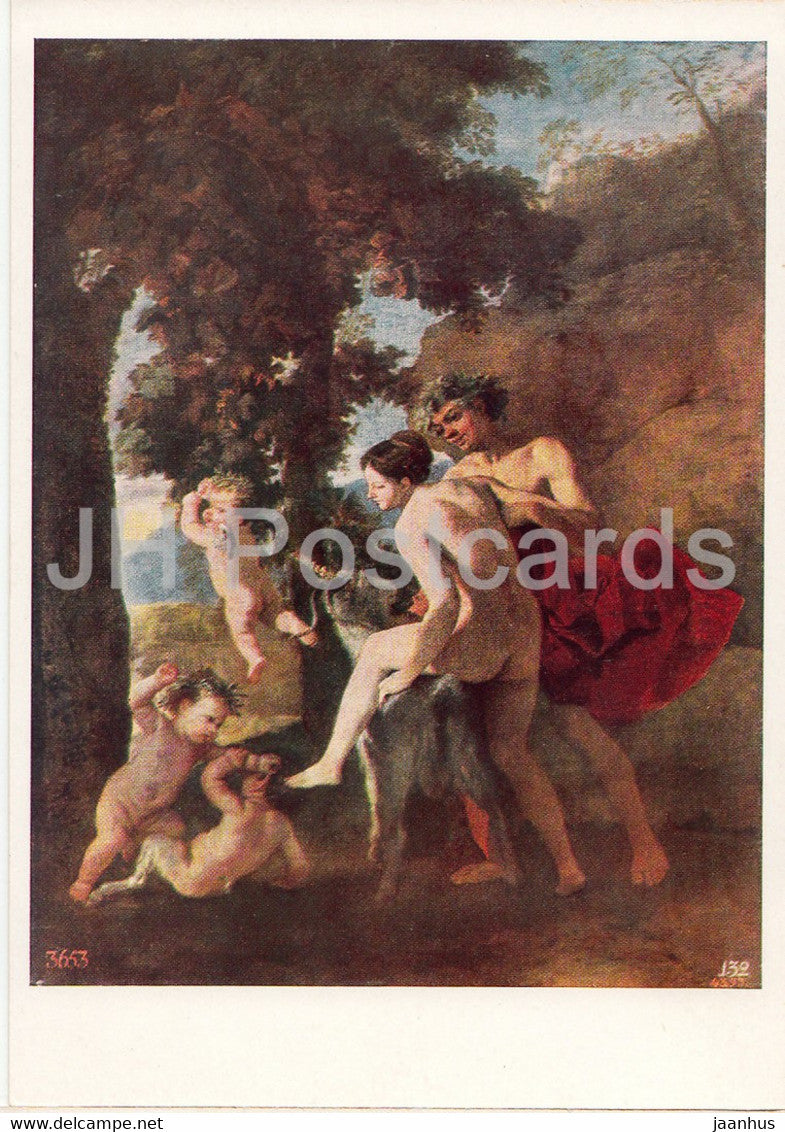 painting by Nicolas Poussin - Bacchante and Satyr - nude - naked - French art - 1966 - Russia USSR - unused - JH Postcards