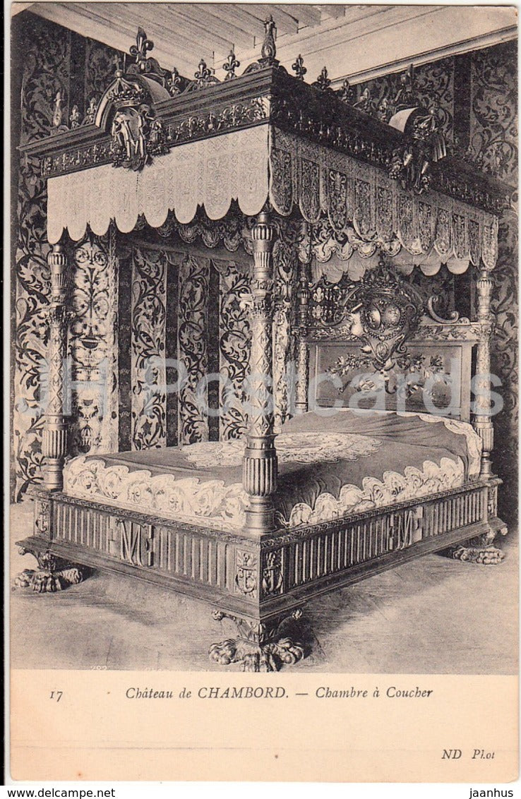 Chateau de Chambord - Chambre a Coucher - castle - 17 - old postcard - France - unused - JH Postcards