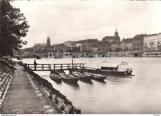Basle - Basel - Mittlere Rheinbrucke - Martinskirche und Munster - bridge - 144 - 1930 - Switzerland - used - JH Postcards