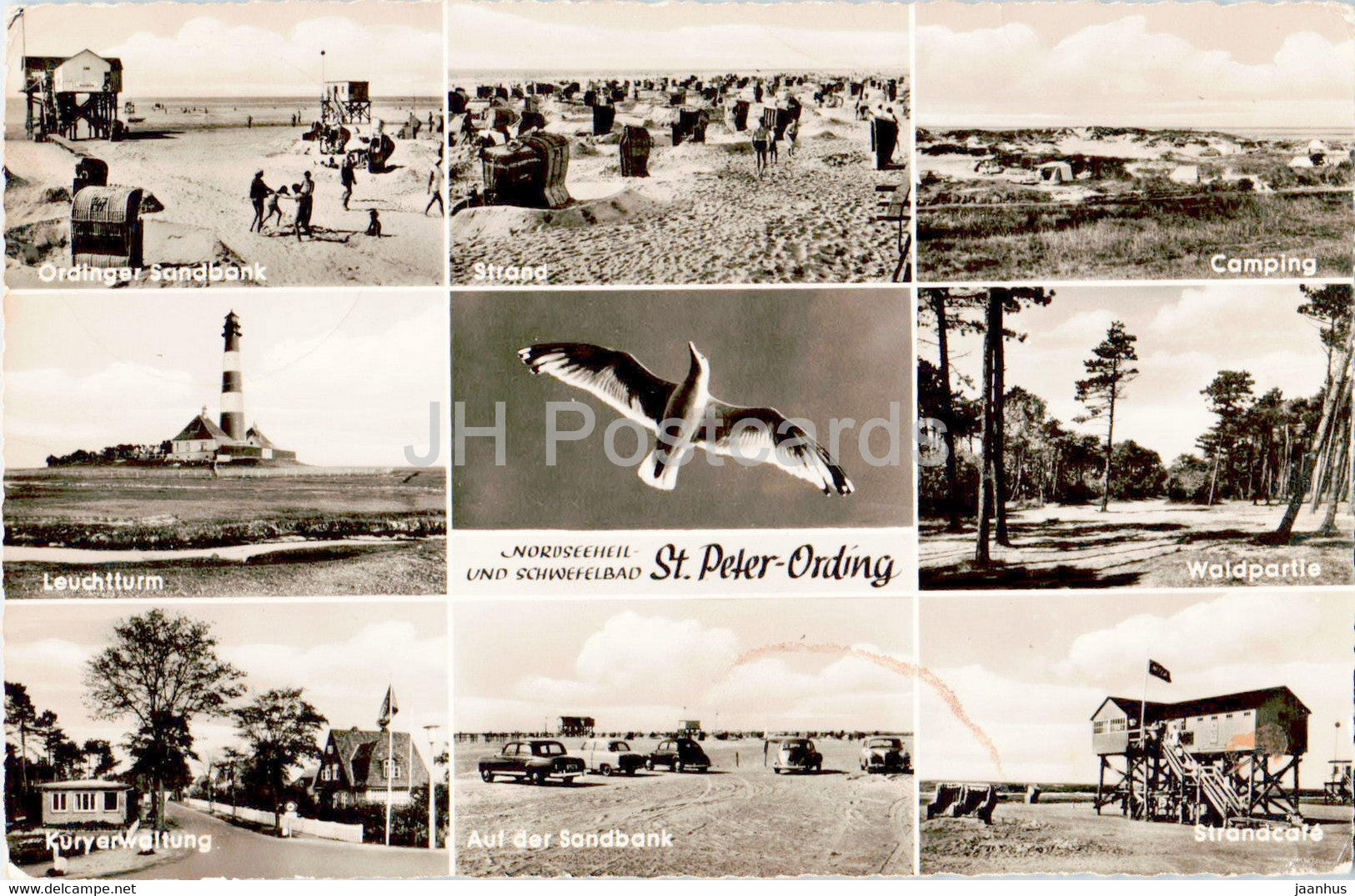 Nordseeheilbad und Schwefelbad St Peter Ording - Strand - Camping - Leuchtturm - lighthouse - 1960 - Germany - used - JH Postcards