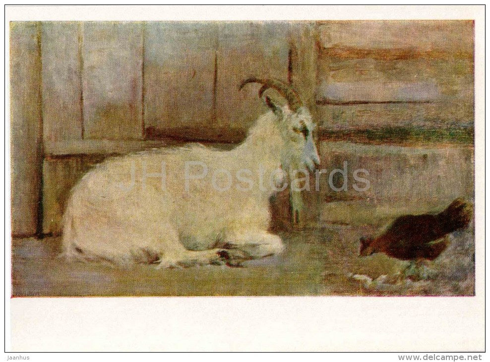painting by V. Meshkov - Goat , 1898 - chicken - russian art - unused - JH Postcards