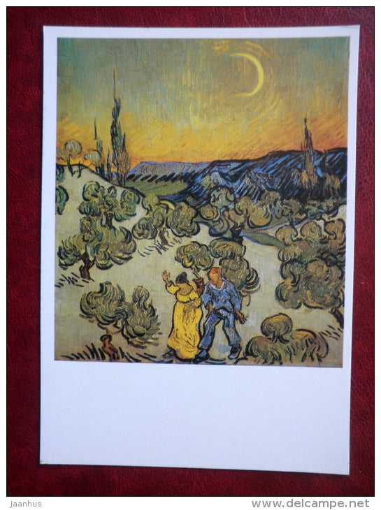 painting by Vincent van Gogh - Walk at dusk,  1889 - dutch art - unused - JH Postcards