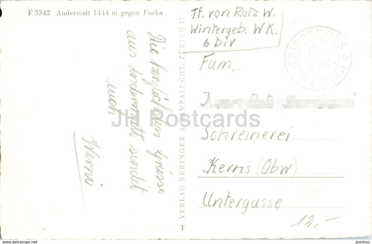 Andermatt 1444 m gegen Furka - F3342 - Feldpost - Militärpost - alte Postkarte - Schweiz - gebraucht