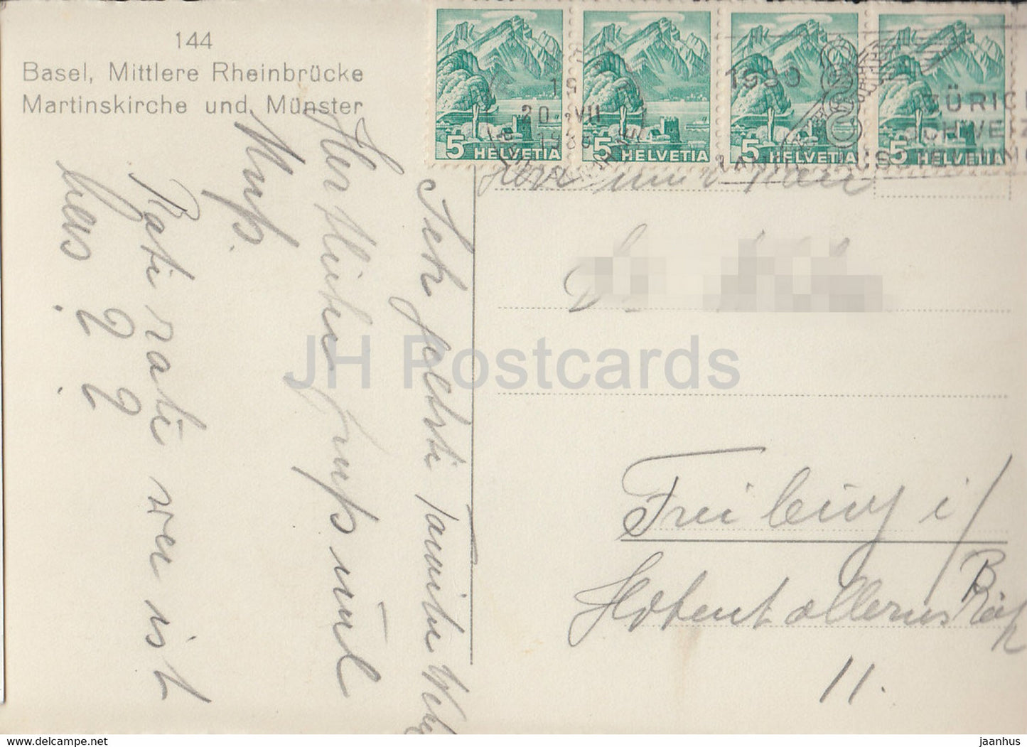 Basle - Basel - Mittlere Rheinbrucke - Martinskirche und Munster - bridge - 144 - 1930 - Switzerland - used