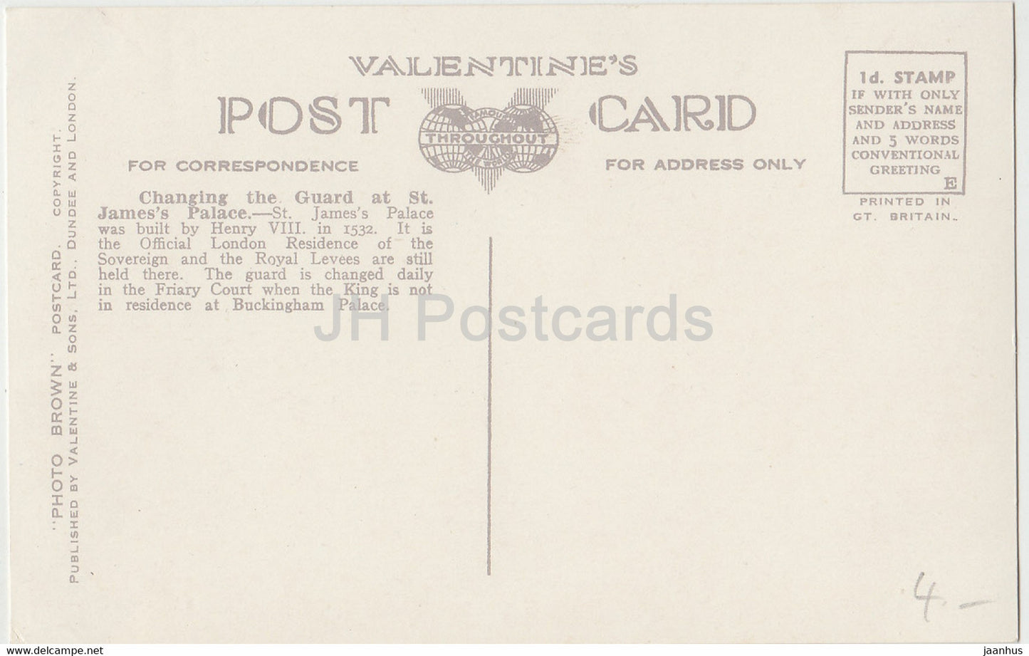 London - Changing Guard - St James Palace - Valentine - 5697 - old postcard - England - United Kingdom - unused