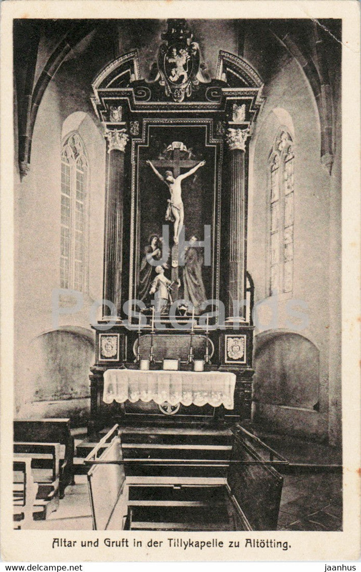 Gruss aus Altotting - Altar und Gruft in der Tillykapelle zu Altotting - church - old postcard - Germany - used - JH Postcards