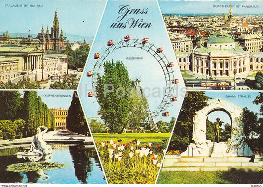 Wien - Vienna - Gruss aus Wien - Parlament - Rathaus - Riesenrad - Burgtheater - Nymphenbrunnen - Austria - unused - JH Postcards