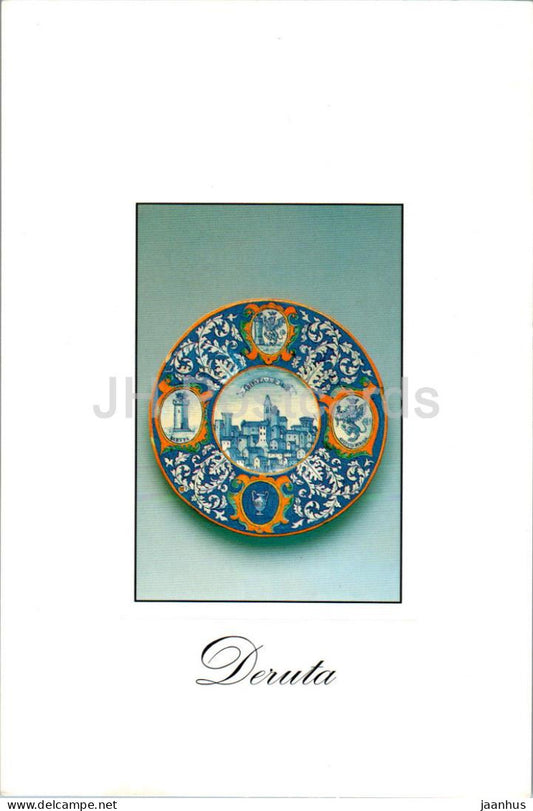 Deruta - Majolica Dish with a profile of Deruta by Alpinolo Magnin - 1998 - Italy - used