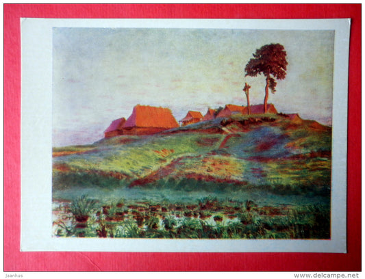 painting by Antanas Zmuidzinavicius - Village in Dzukija , 1906 - lithuanian art - unused - JH Postcards