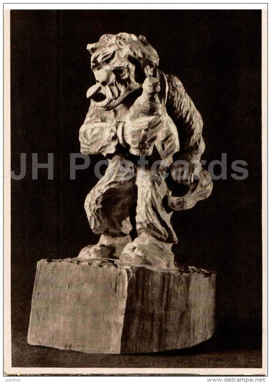 sculpture by V. Niksa - Drunkard - Lithuanian Folk Sculpture - 1958 - Lithuania USSR - unused - JH Postcards