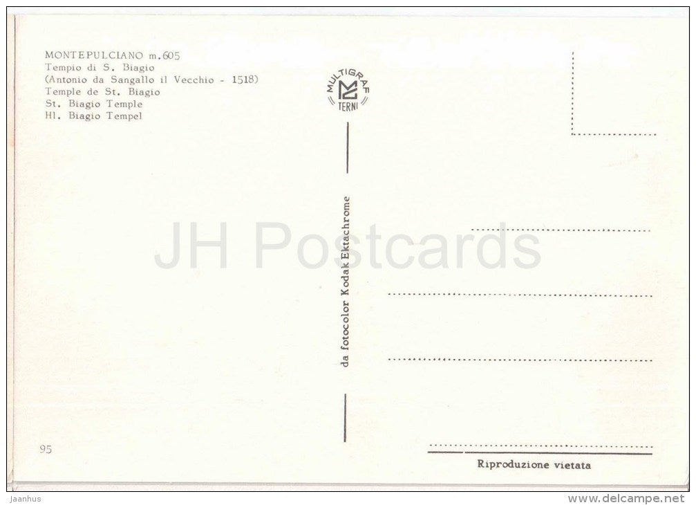 Tempio di S. Biagio m. 605 - temple - Montepulciano - Siena - Toscana - 95 - Italia - Italy - unused - JH Postcards