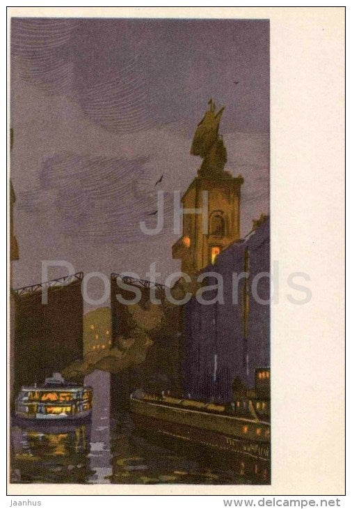 painting by D. Dubrovin - Moscow Canal . Gateway in Yakhroma - russian art - unused - JH Postcards