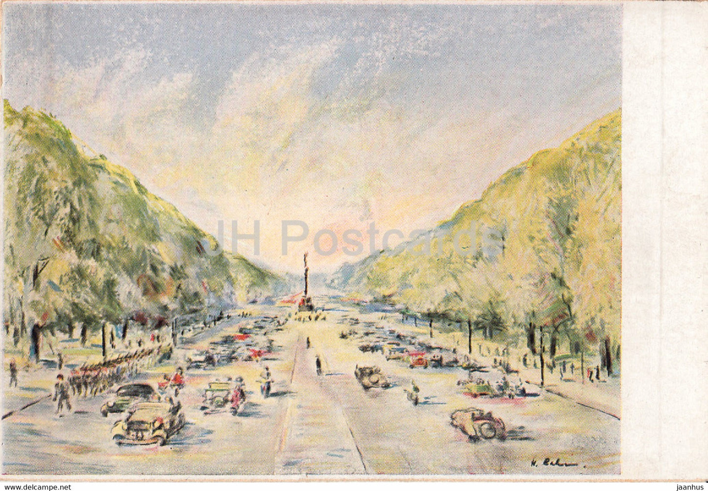 painting by H. Rahn - Neue Prachtstrasse in Berlin - German art - Germany - unused - JH Postcards