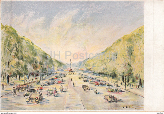 painting by H. Rahn - Neue Prachtstrasse in Berlin - German art - Germany - unused - JH Postcards