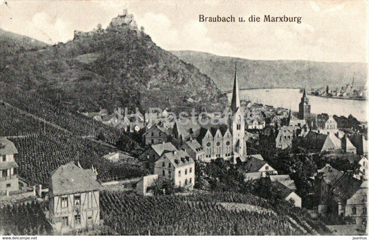 Braubach  u die Marxburg - old postcard - 1908 - Germany - used - JH Postcards