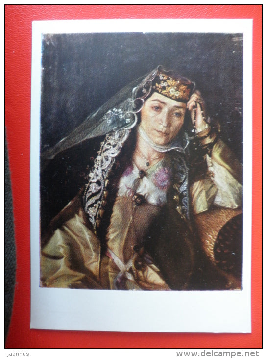painting by unknown artist . Portrait of Akimova - woman - georgian art - unused - JH Postcards