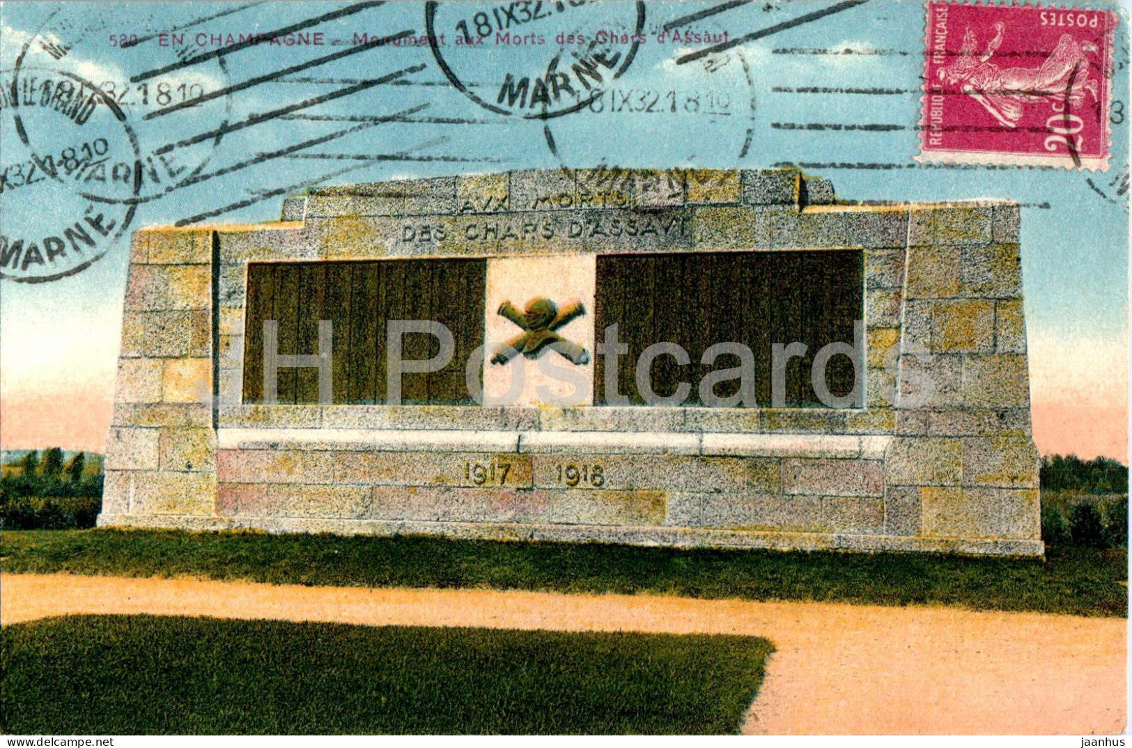 En Champagne - Monument aux Morts des Chars d'Assaut - military - monument - 580 - old postcard - 1932 - France - used - JH Postcards